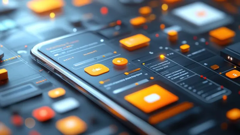 Mobile app development interface on smartphone